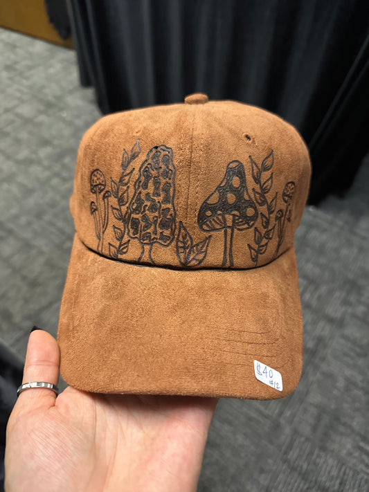 Wood Burned Ball Cap - Dark Brown Mushroom