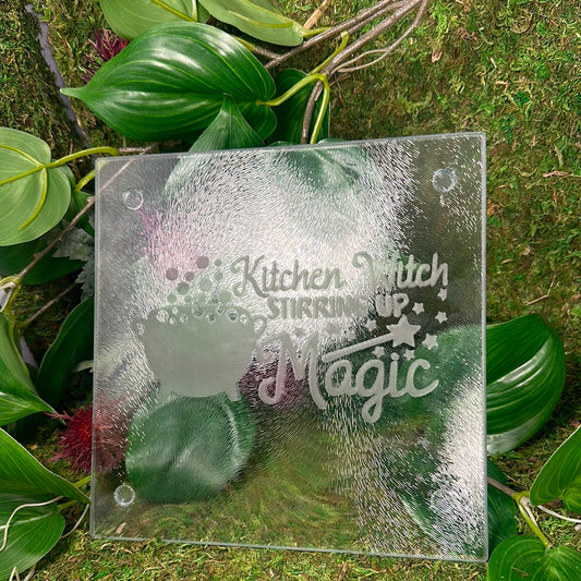 Hand Etched Hot Plate - Kitchen Witch Magic