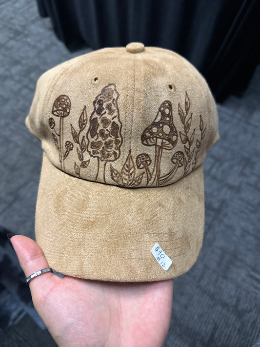 Wood Burned Ball Cap - Light Brown Mushroom