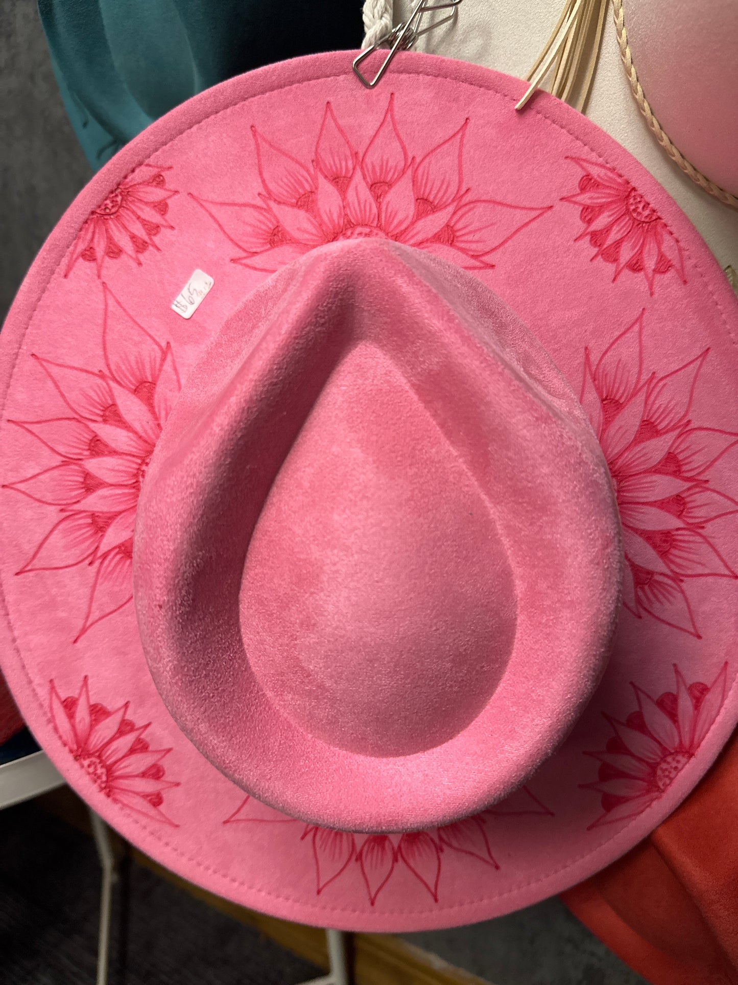 Wood Burned Hat - Pink Sunflower