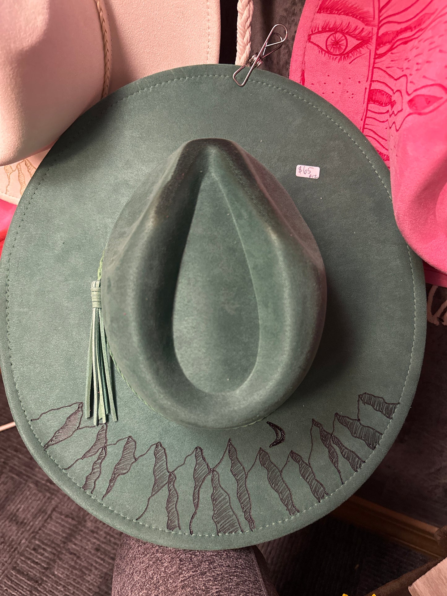 Wood Burned Hat - Green Night Mountains