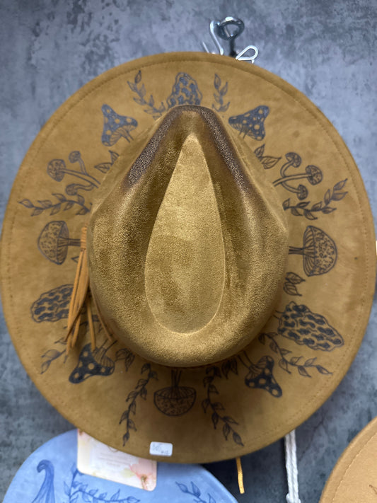 Wood Burned Hat - Brown Mushroom