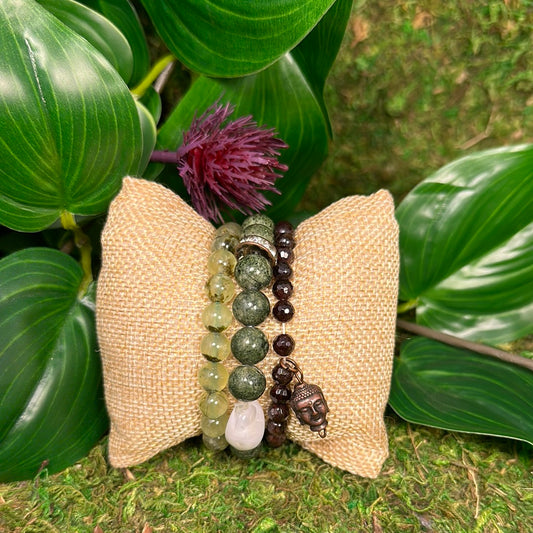 Bracelet 3 Piece Set  - Prehnite & Garnet