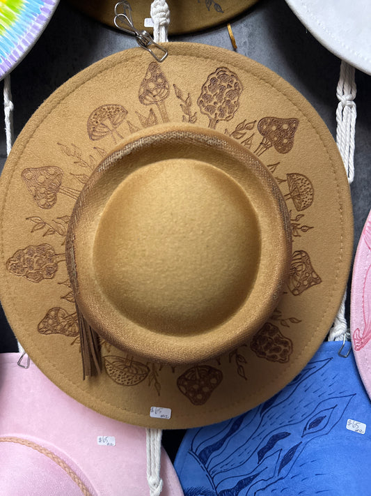 Wood Burned Hat - Brown Mushroom