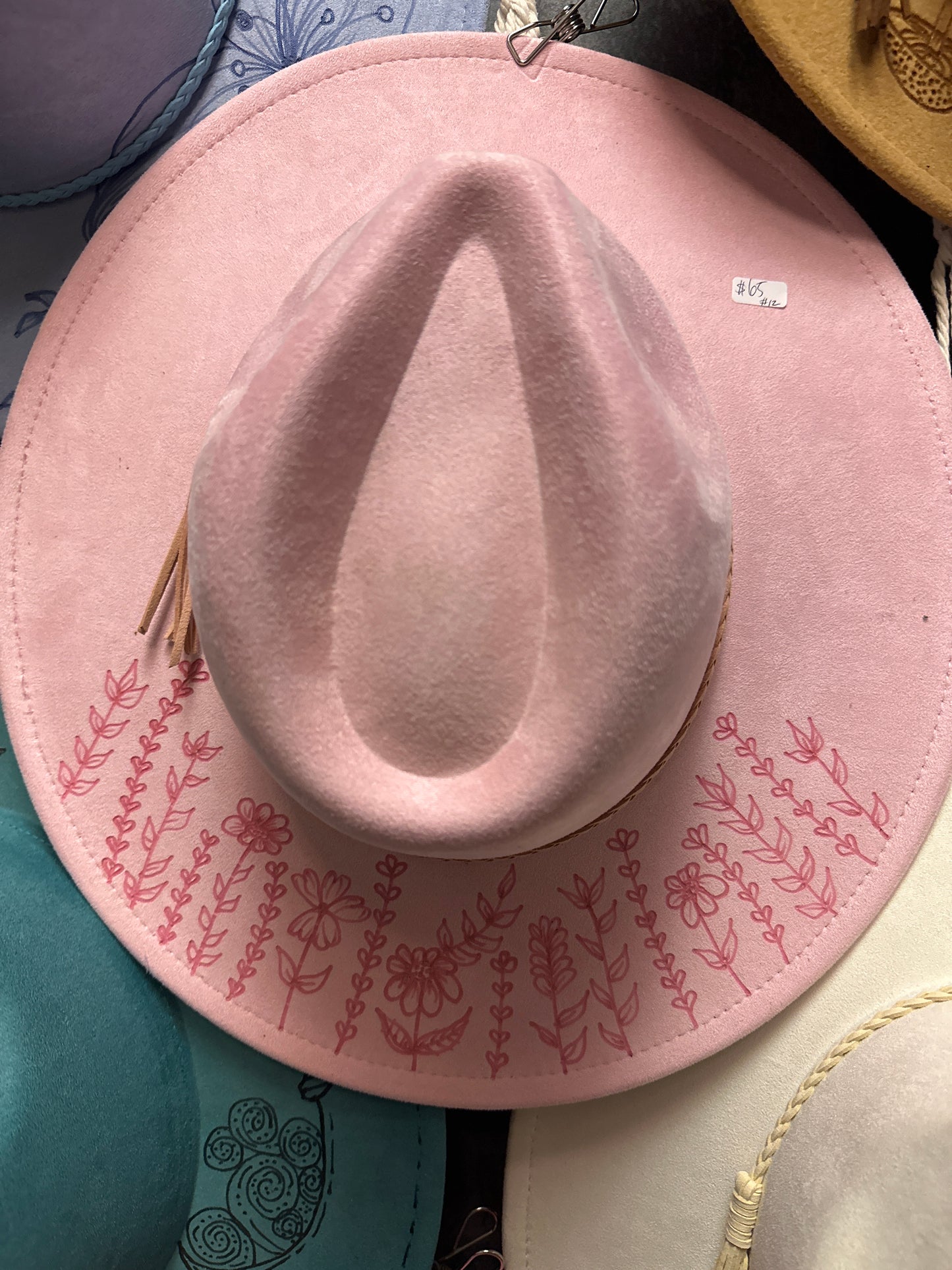 Wood Burned Hat - Pink Wild Flowers