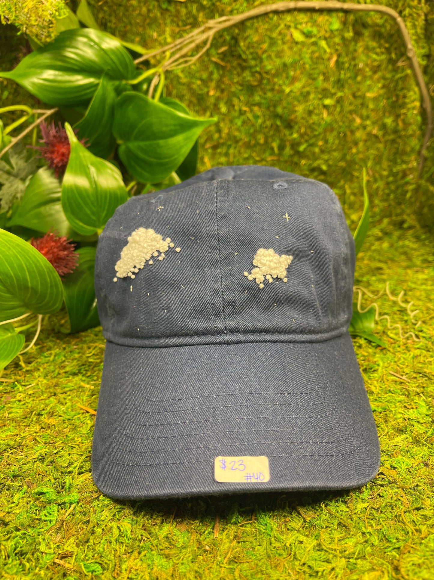 Baseball Cap Hand Stitched- clouds