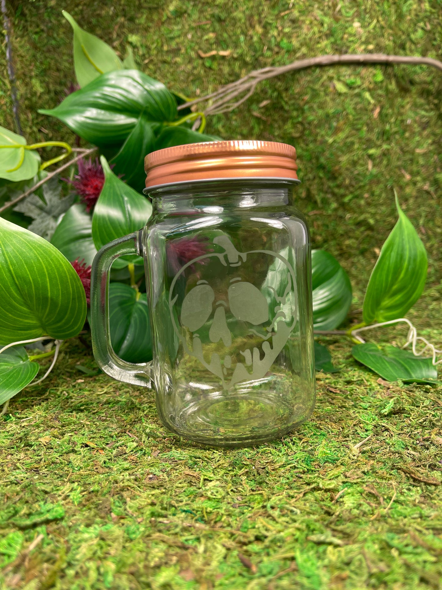 Hand Etched Mason Jar- Snow White Apple