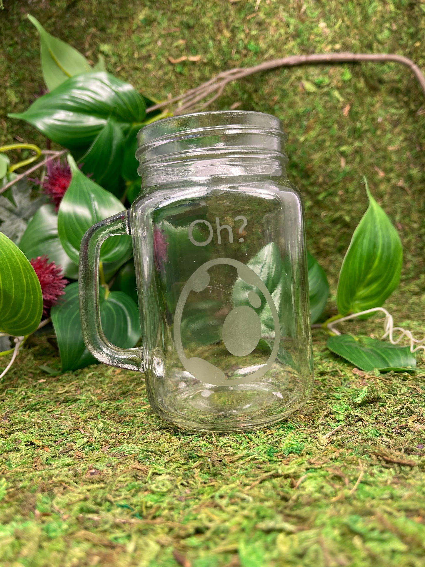 Hand Etched Mason Jar - “oh?” Egg