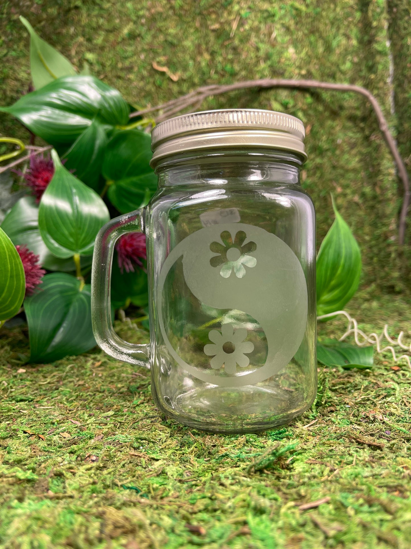 Hand Etched Mason Jar - Yin & Yang