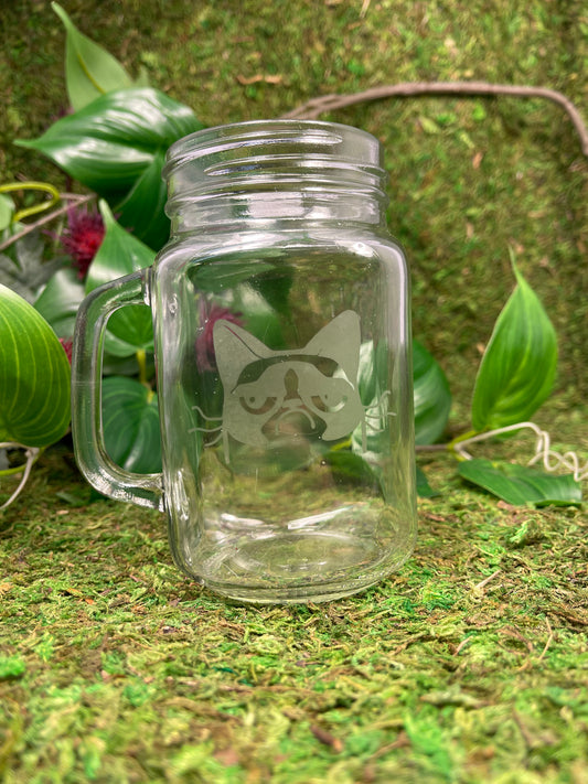 Hand Etched Mason Jar - Grumpy Cat