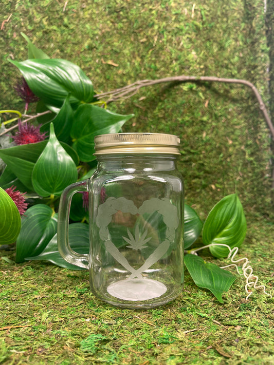 Hand Etched Mason Jar - Joint Heart